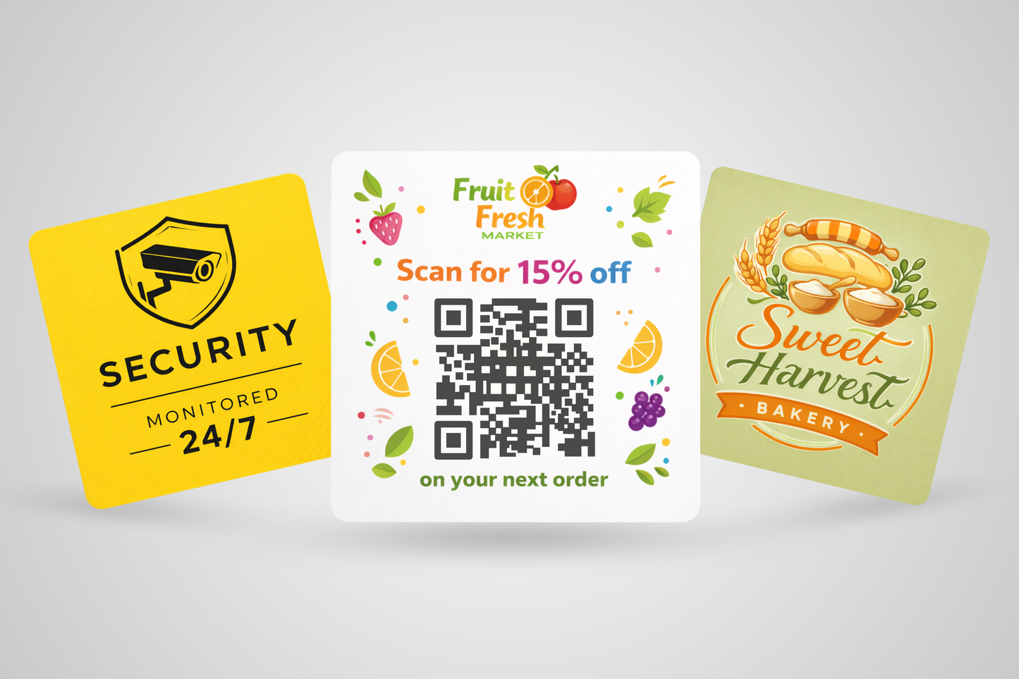 Quadratische Aufkleber mit Logo und QR-Code von JM Band®