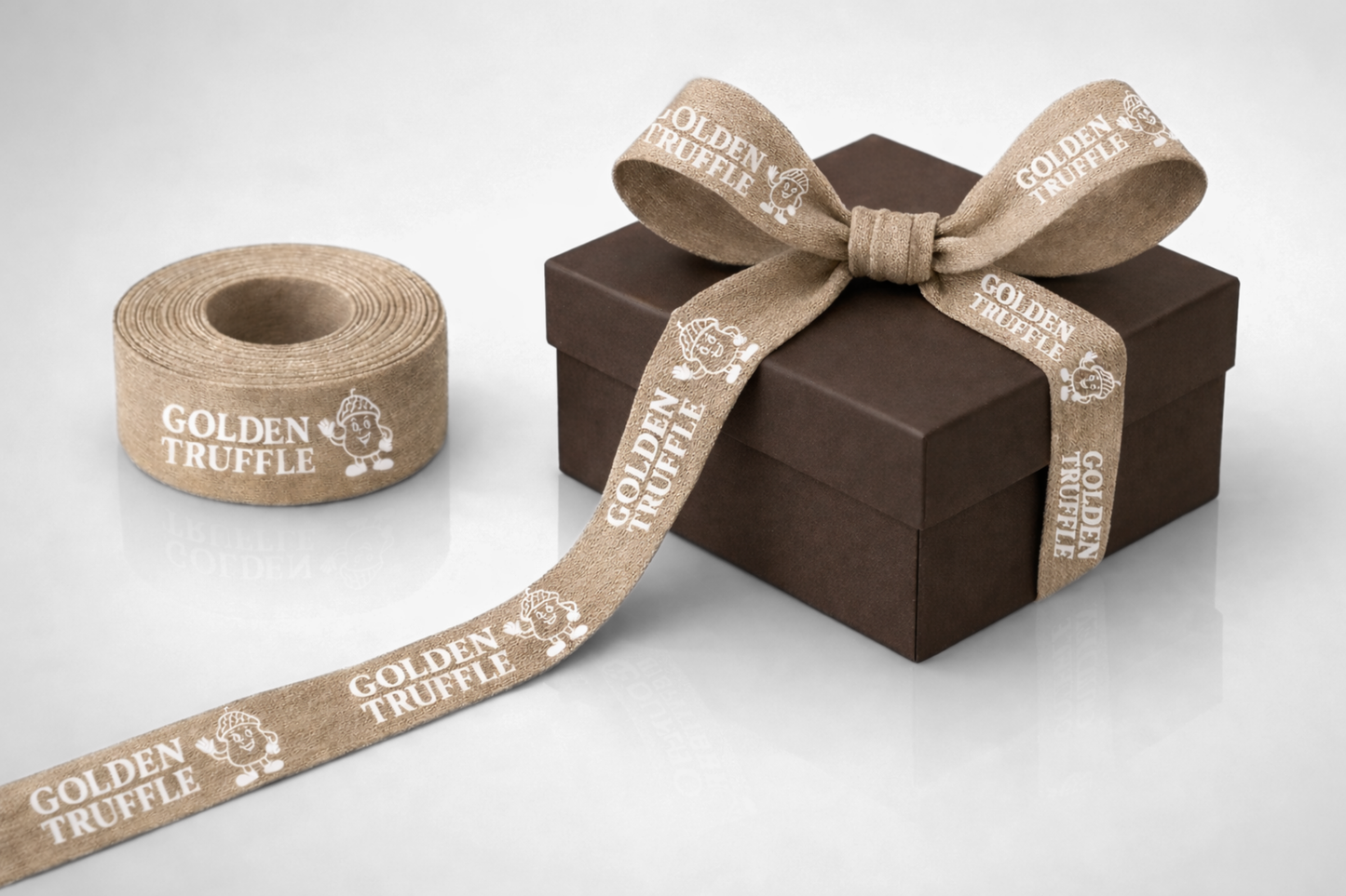 Geschenkband aus Bambusgewebe mit individuellem Aufdruck von JM Band®.