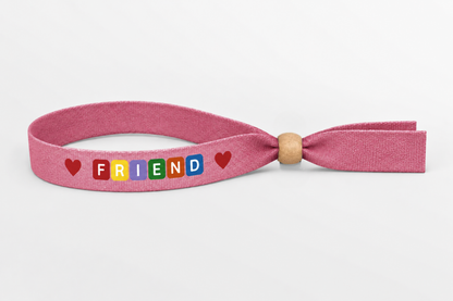 Rosa Bambus-Stoffarmband mit Farbdruck und Holzverschluss