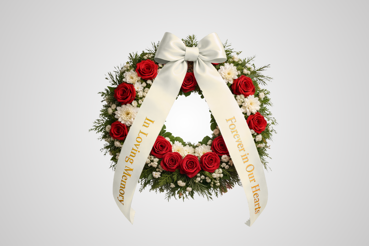 Elfenbeinfarbenes ECO-Satin-Bouquetband mit individuellem Aufdruck von JM Band®.