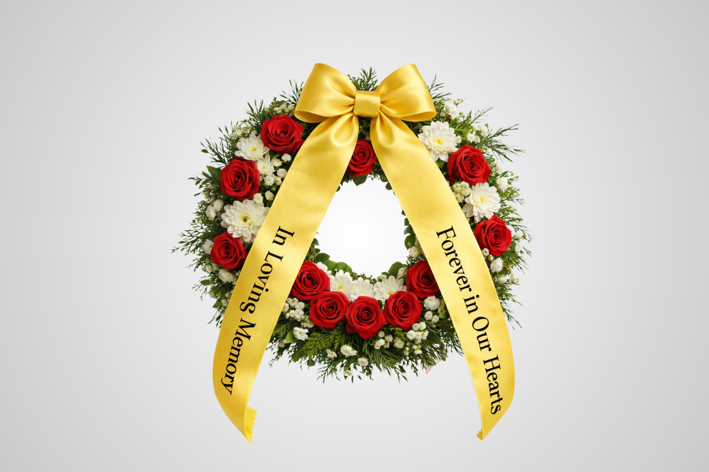 Gelbes, umweltfreundliches Satin-Blumenstraußband mit individuellem Aufdruck von JM Band®.