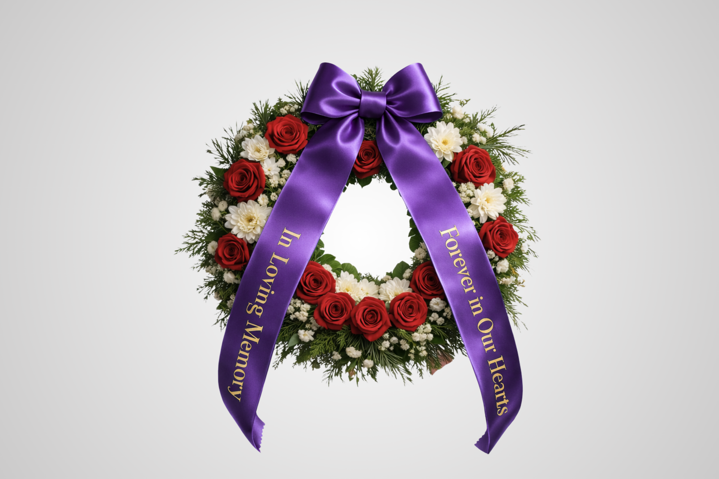 Umweltfreundliches, lila Satin-Blumenstraußband mit individuellem Aufdruck von JM Band®.