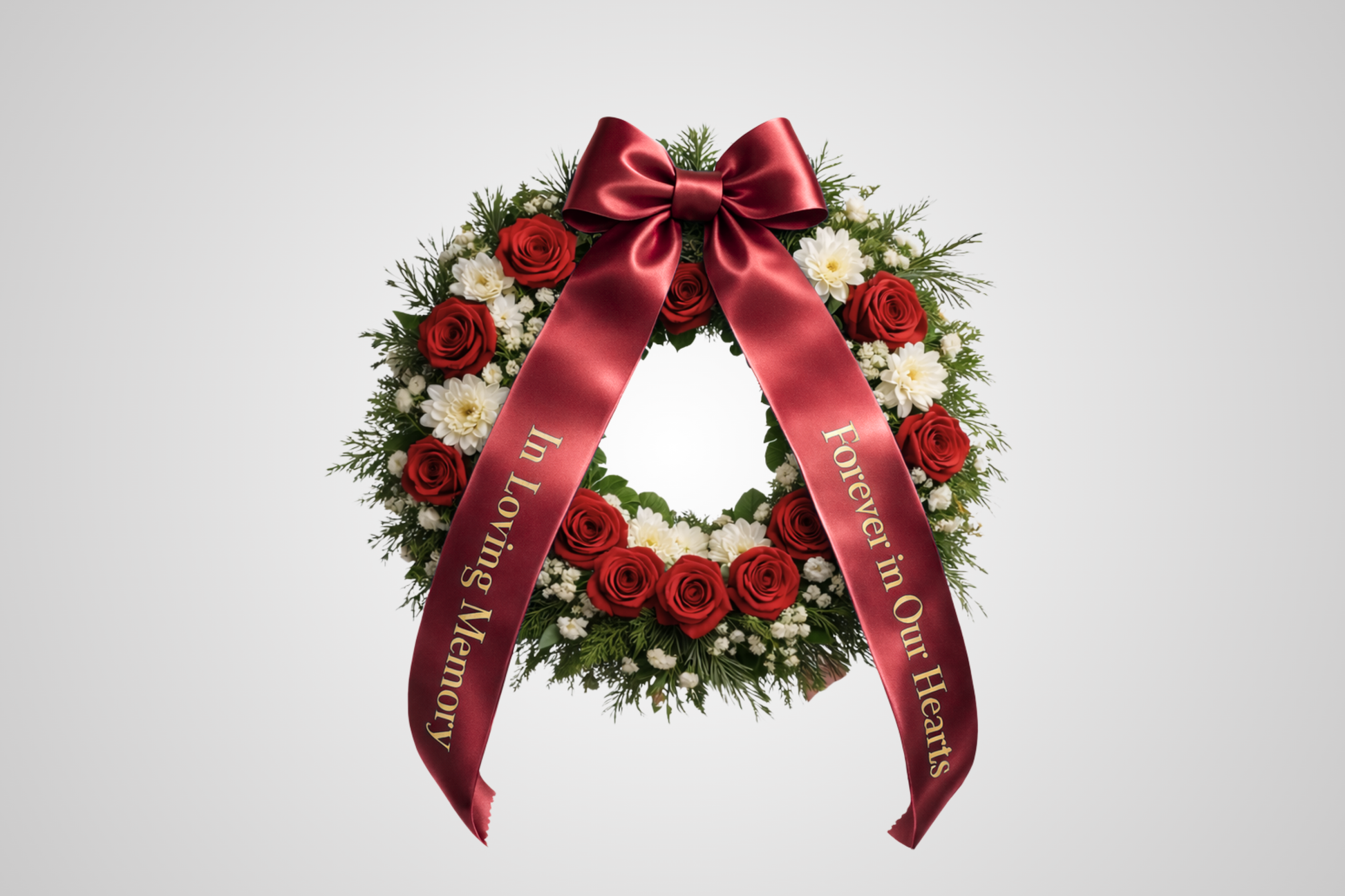 Rotes, umweltfreundliches Satin-Blumenstraußband mit individuellem Aufdruck von JM Band®.