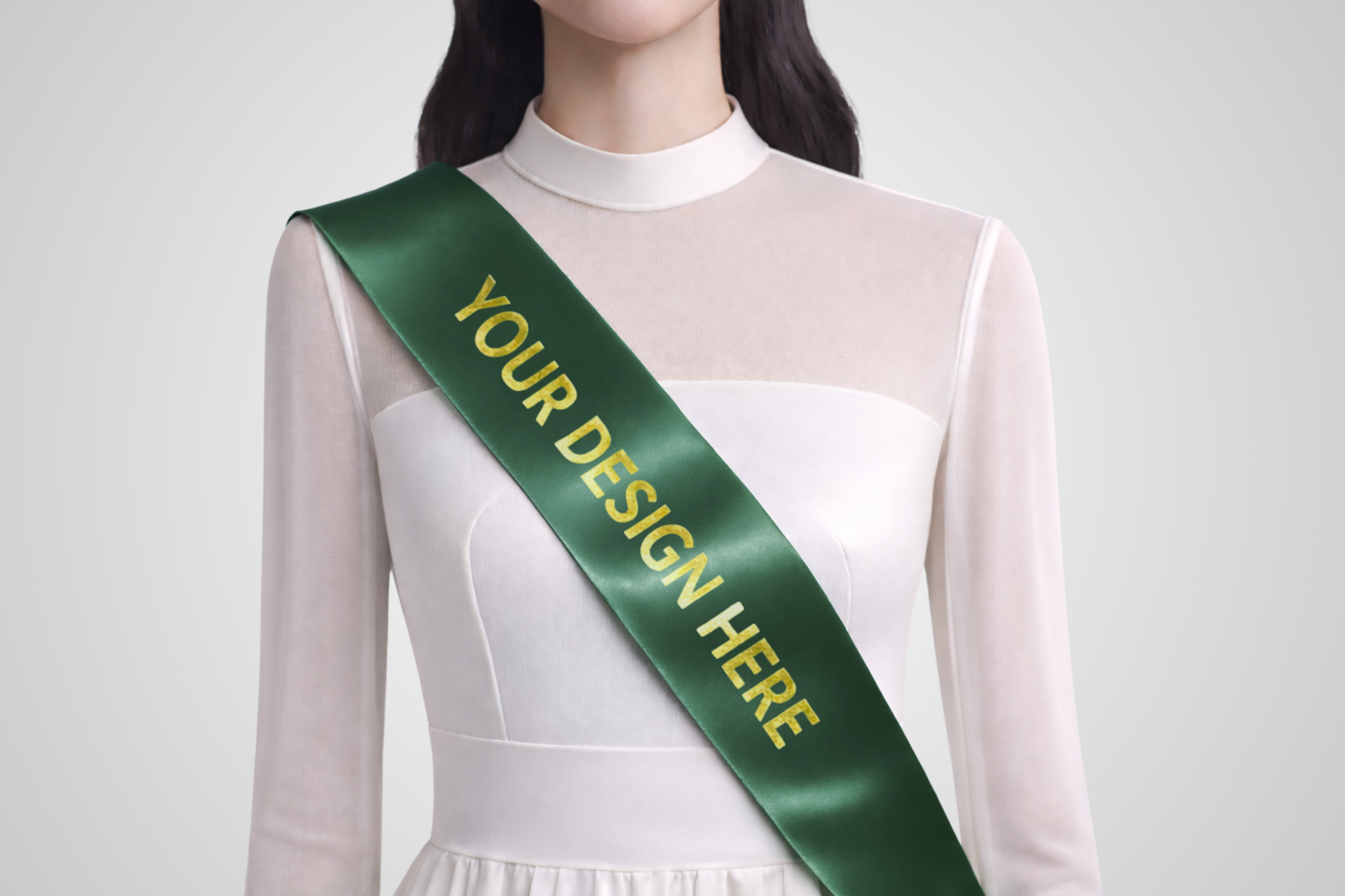 Dunkelgrüne, individuell gestaltete Schärpe aus ECO-Satin von JM Band®.
