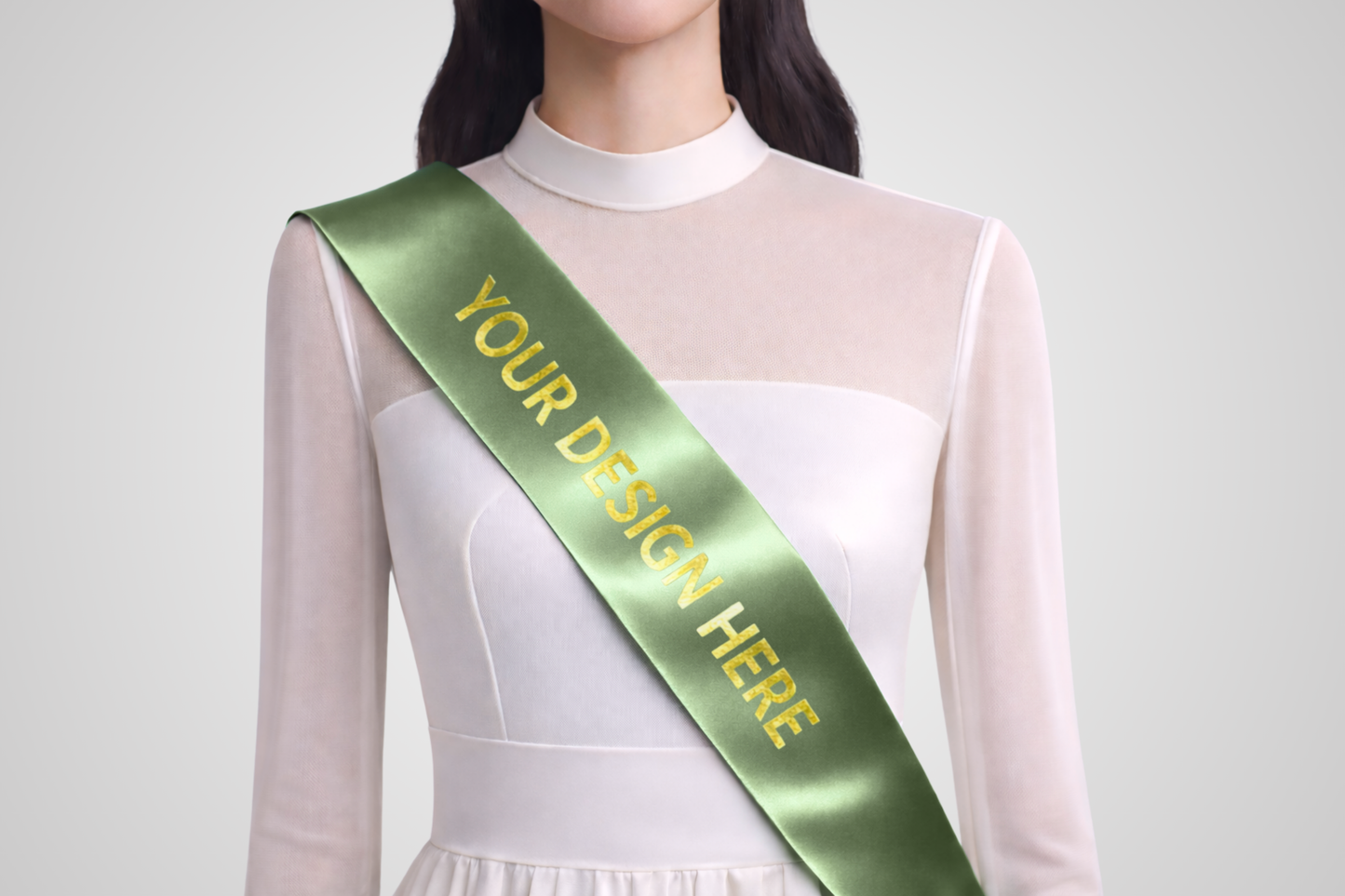 Moosgrünes ECO-Satin-Bestellband mit individuellem Design von JM Band®.