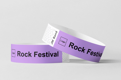Ein Foto von bedruckten Papierarmbändern von JM Band®. Papierarmbänder in Lavendel können Sie hier kaufen.