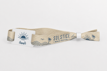 Beiges RFID-Baumwollarmband mit bedrucktem Strandfestival-Motiv