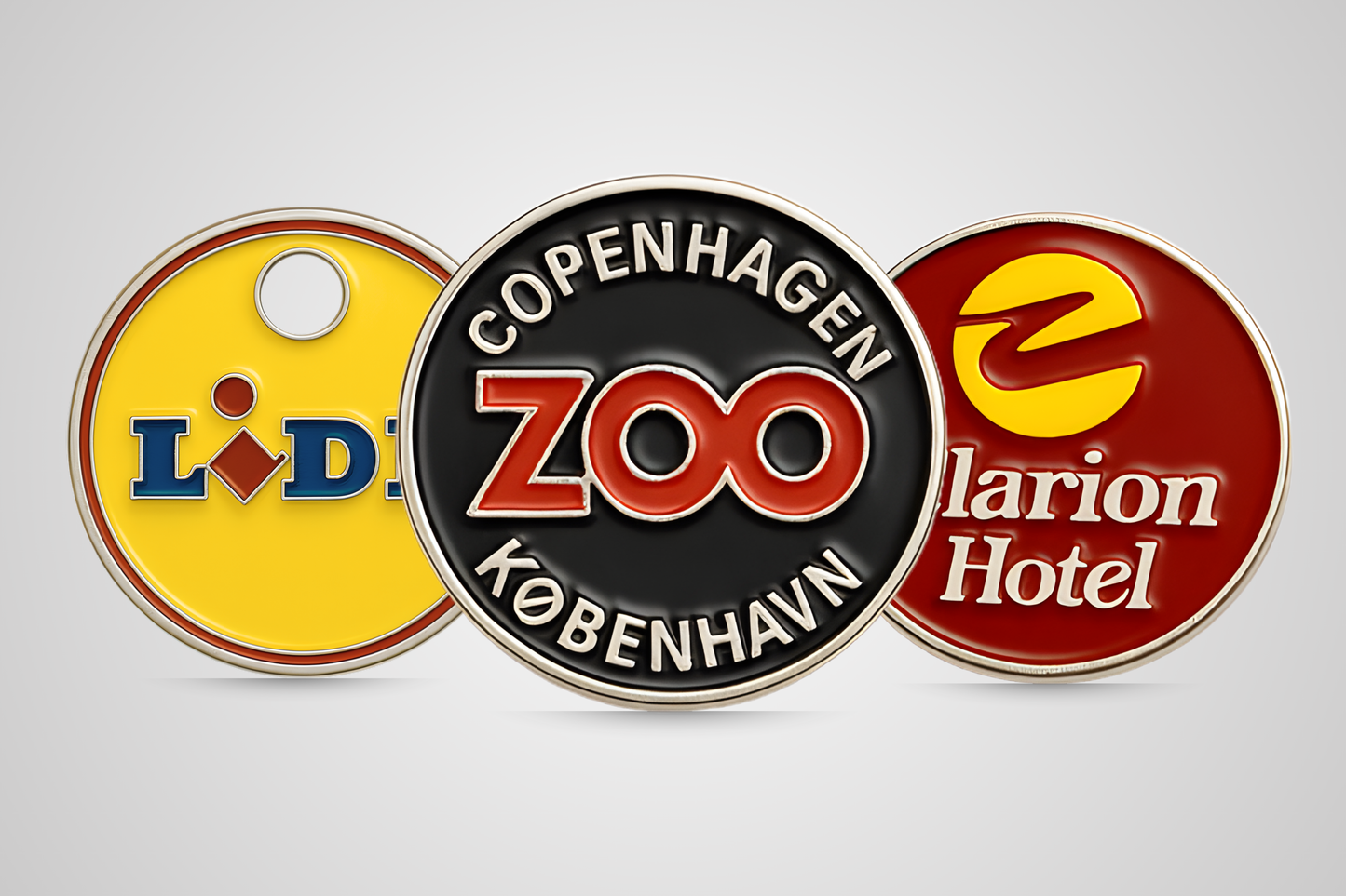 Individuell gestaltete Einkaufswagenchips mit Logo von JM Band®.