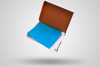 Ein Foto der 1000er-Packung Papierarmbänder (unbedruckt) von JM Band®. Blaue Papierarmbänder können Sie hier kaufen.